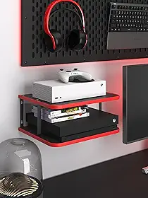 Suporte de prateleira dupla flutuante sob a TV para Xbox Series S/X, projetor/roteador/centro de entretenimento, acessórios de suporte de projetor, preto/vermelho