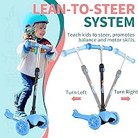 Vista 51 de BELEEV Patinete A1 para niños de 2 a 6 años, 3 ruedas para niños y niñas, ruedas iluminadas, altura ajustable, inclinación para conducir, cubierta