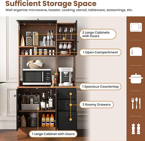 Miniatura 5 de LOKO Gabinete de almacenamiento de cocina de 71 pulgadas de alto, gabinete de despensa de cocina independiente con puertas, estantes ajustables, 3