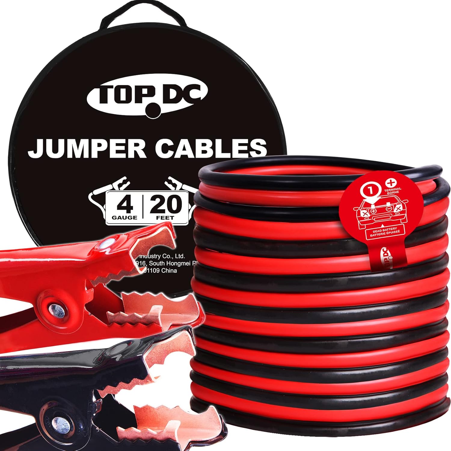 TOPDC Jumper Cables 4 Gauge 20 Feet Heavy Duty Booster Cables with