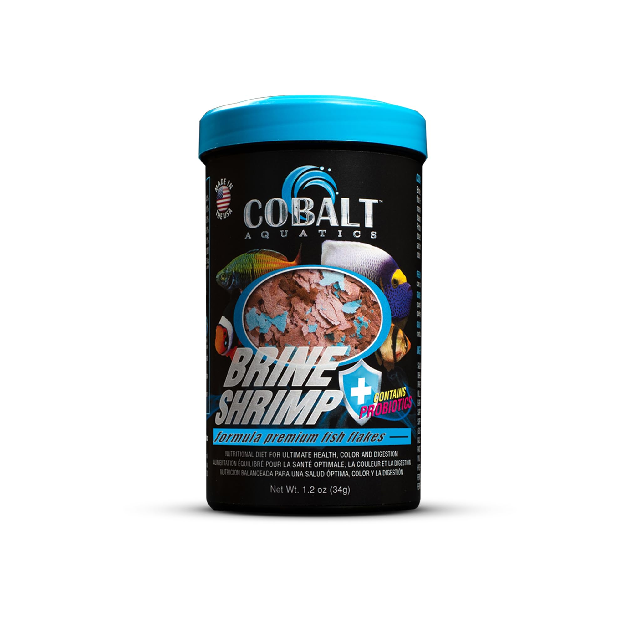 Cobalt AquaticsProbiotic Brine Shrimp with Blue Flakes, 1.2 oz - Nutrition Formula for Tropical & Marine Fish - Supports Digestion & Immune Health