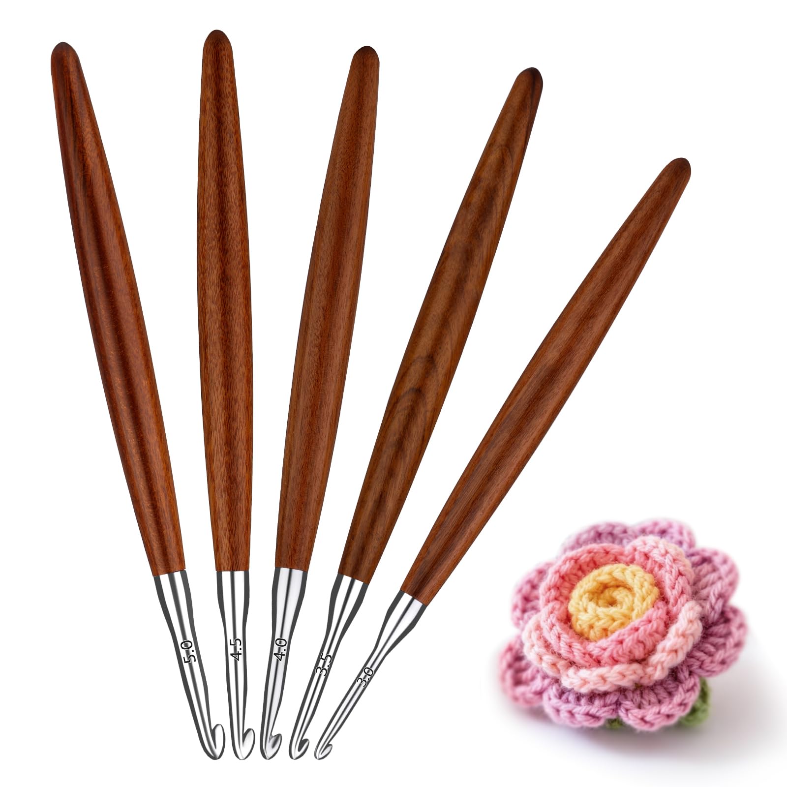 Lunarm Crochet Hooks 5pcs Ergonomic Crochet Aluminum Hooks Set