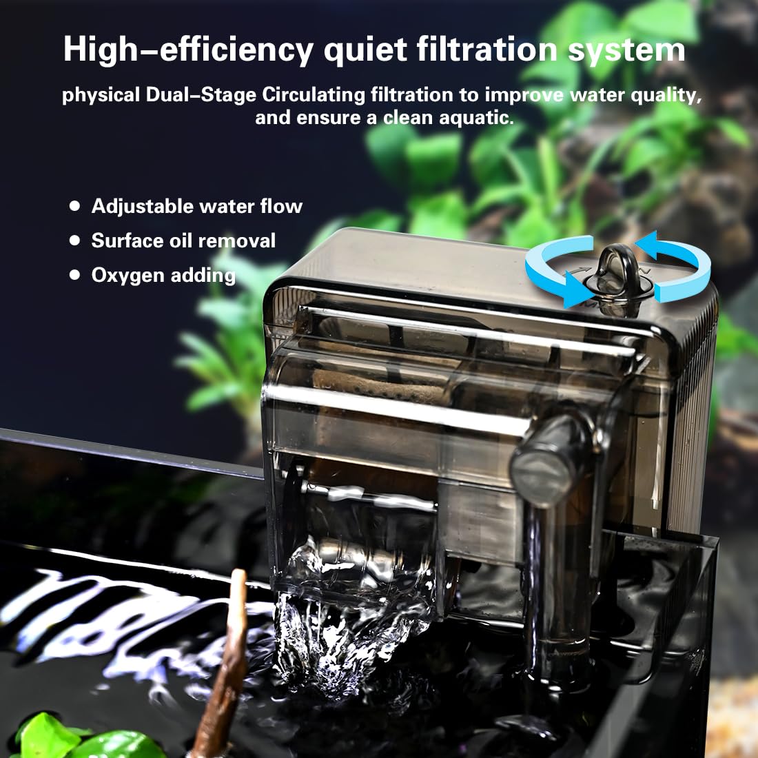 Kit per acquario da 7,5 litri, ultra trasparente, piccolo acquario, nano acquario, acquario Betta, piccolo acquario per pesci, kit per principianti per acquario, con luce, filtro (nero, 30 x 17,8 x