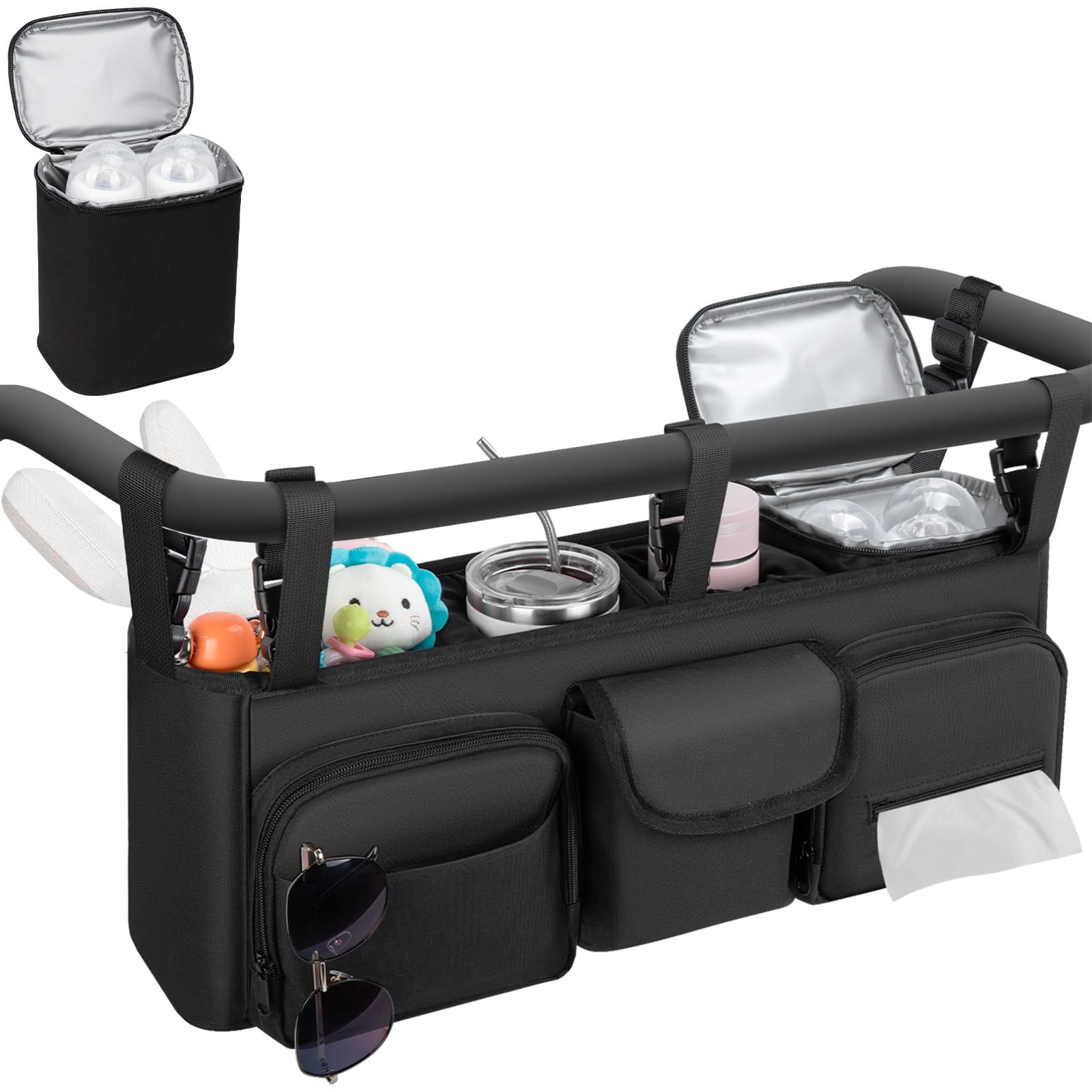 Double Stroller Organizer Compatible with Bob Duallie, with Cooler Bag