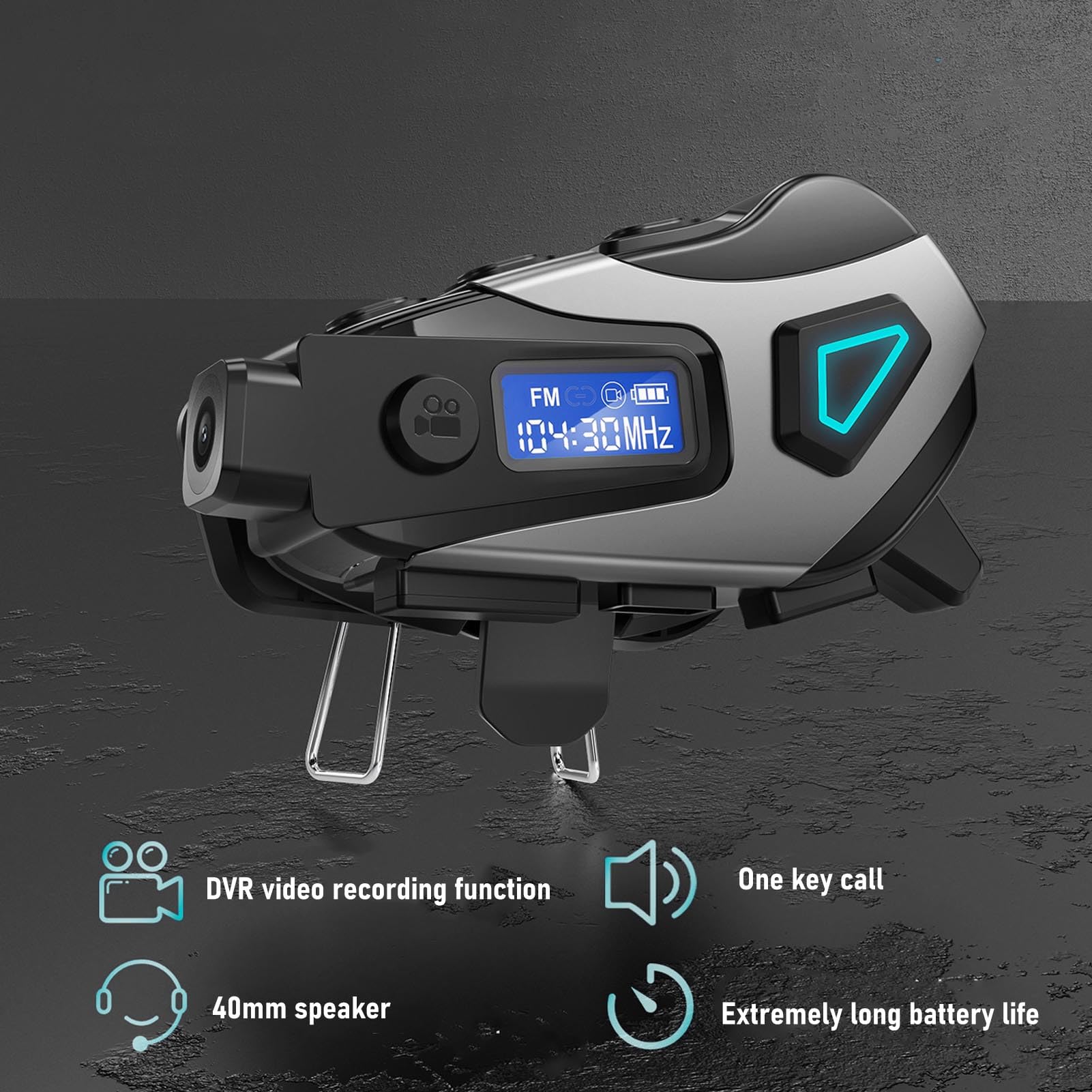 Fotocamera per Casco Moto Impermeabile con Auricolare Bluetooth Videoregistratore HD 1080P Auricolare Wireless per Appassionati di attività All'aperto PC e ABS