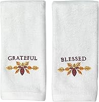 Vista 19 de Serafina Home Toallas decorativas para decoración de otoño: nueces bordadas sobre hojas de bellotas de otoño en naranja felpa, juego de 2 piezas, 11