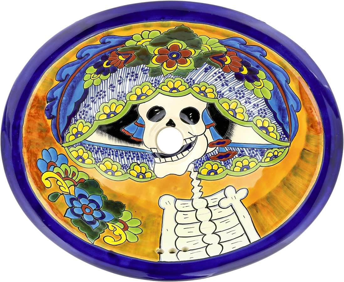 14" x 17" Talavera Mexican Ceramic Bathroom Sink Oval Drop-in - Catrina