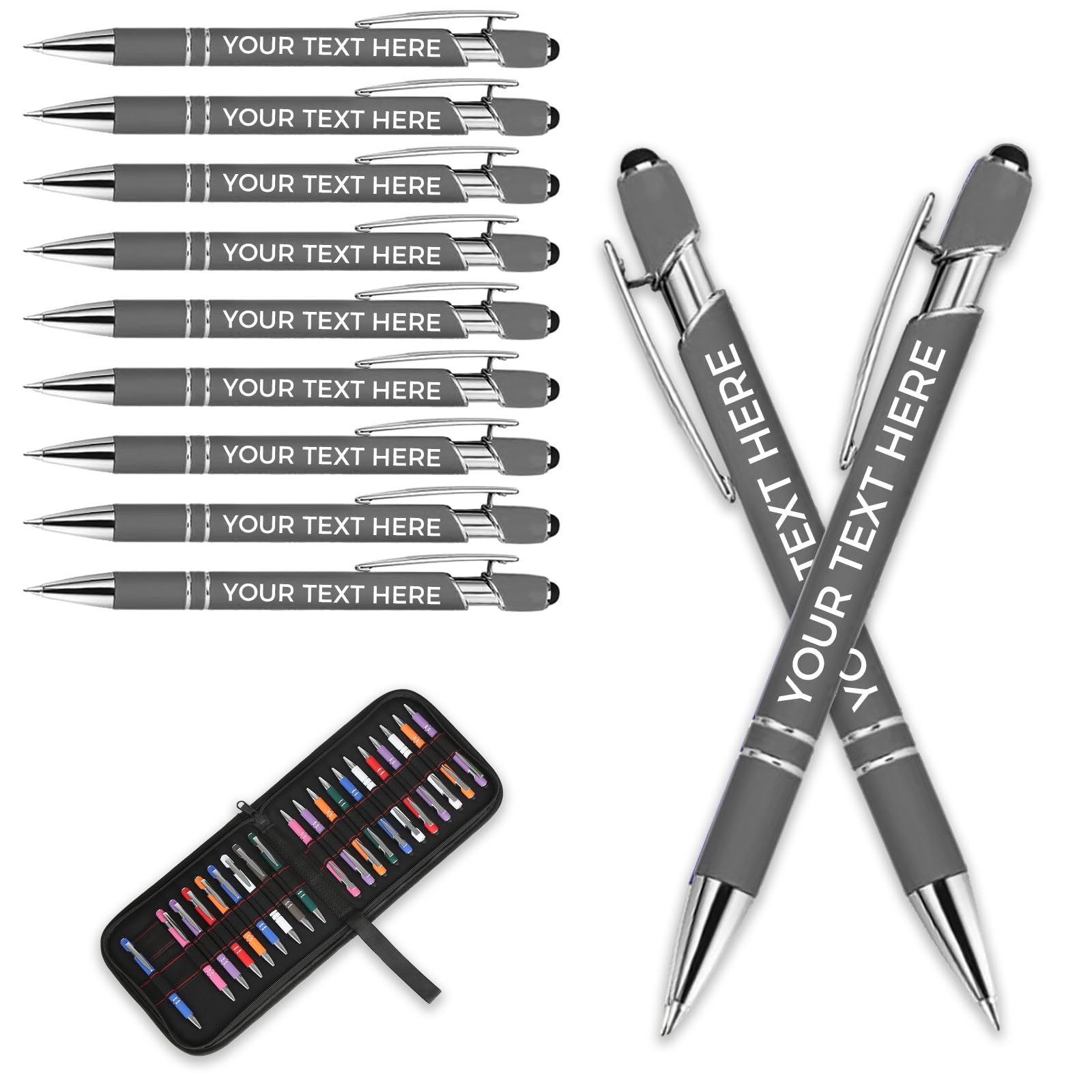 Personalised Pen Metal Ballpoint Pens With Stylus,Customised Text Engraving Bulk Wholesale Pens - Ideal For Business Promotions, Schools, And Event Giveaways, Personalised Gifts (Dark Gray, 50Pcs)