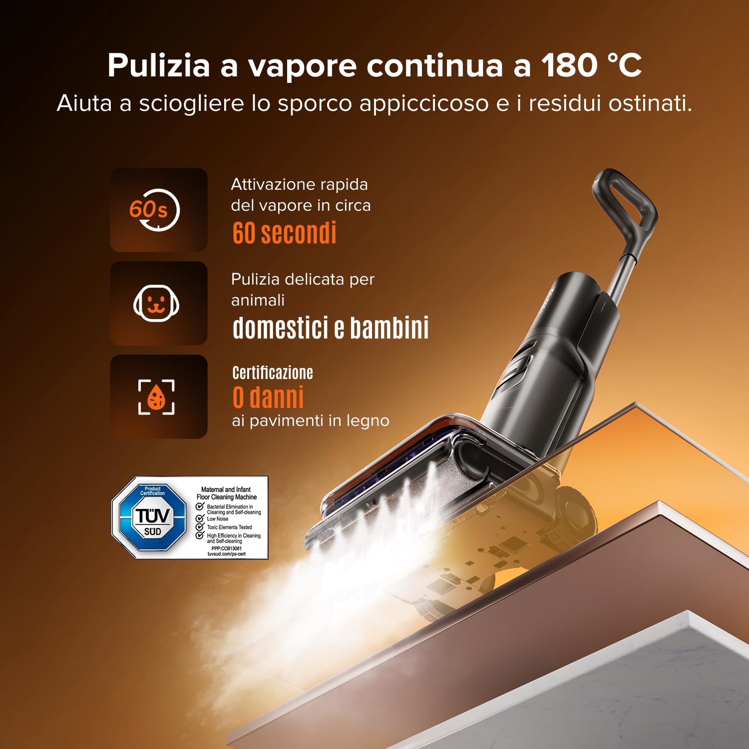 roborock F25 Steam Aspirapolvere Lavapavimenti a Vapore Senza Fili | Aspirazione 25 kPa,Lavaggio ad Alta Temperatura 95°C, Snodabile a 180° Piatto, Autonomia 80 Min,Anti-groviglio capelli