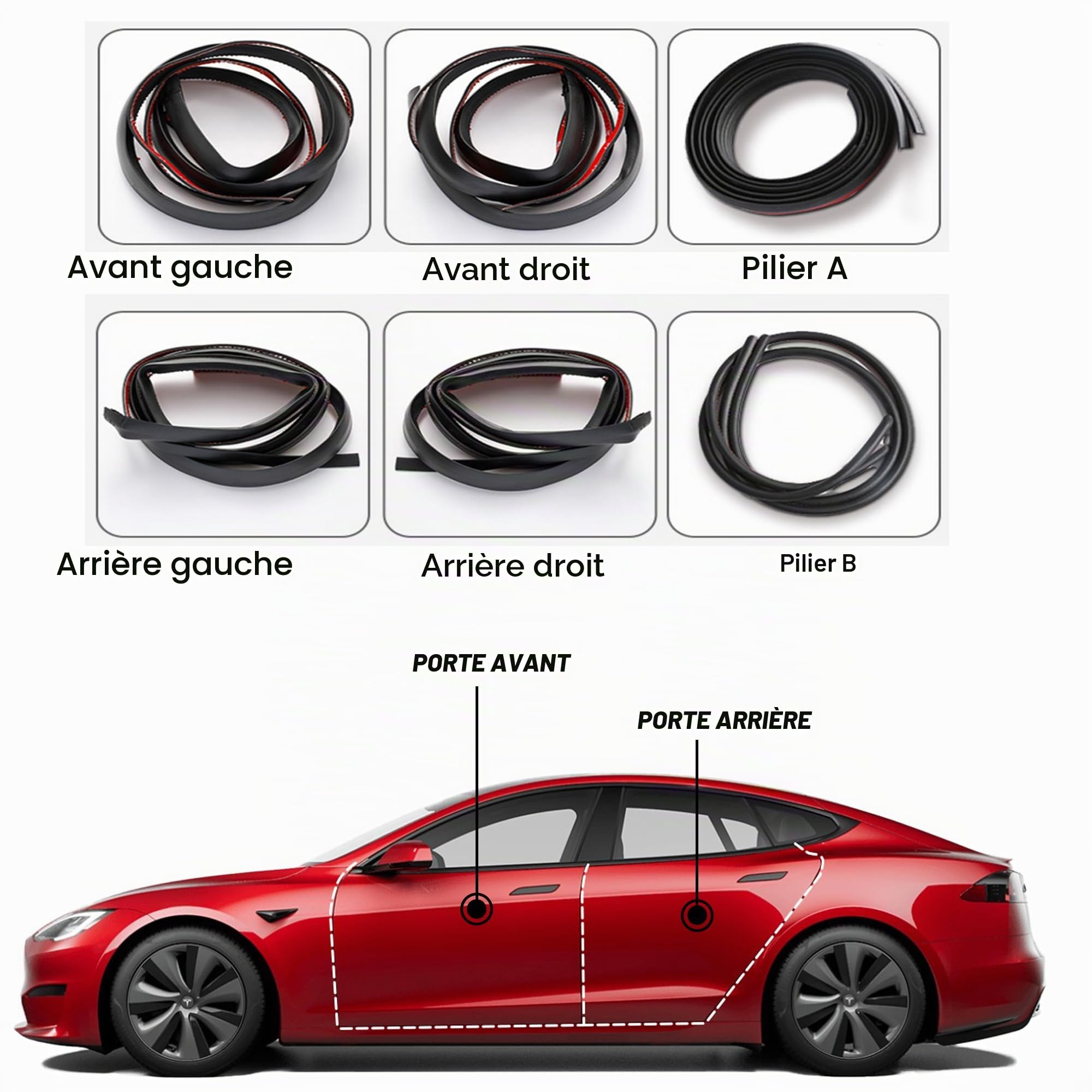Arcoche Kit De Joint De Porte Tesla Modèle 3, Bande En Caoutchouc Insonorisée Pour Réduction Du Bruit, Bande D'Étanchéité Pour Réduction Du Bruit Du Vent Pour Modèle 3