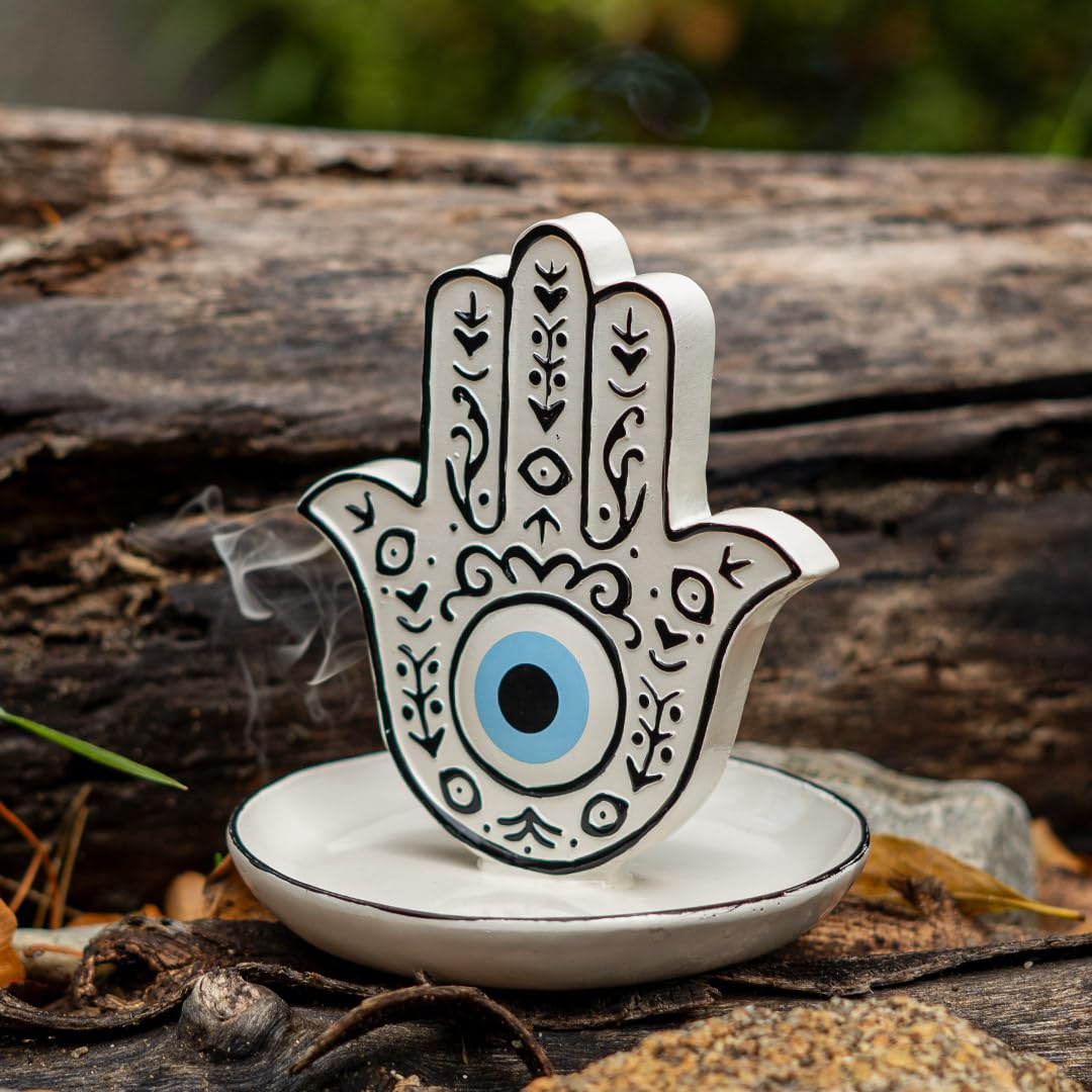 Pacific Giftware Hamsa Sanctuary - Bruciatore di incenso a riflusso, protezione spirituale con flusso di fumo ipnotizzante, decorazione decorativa per casa e interni