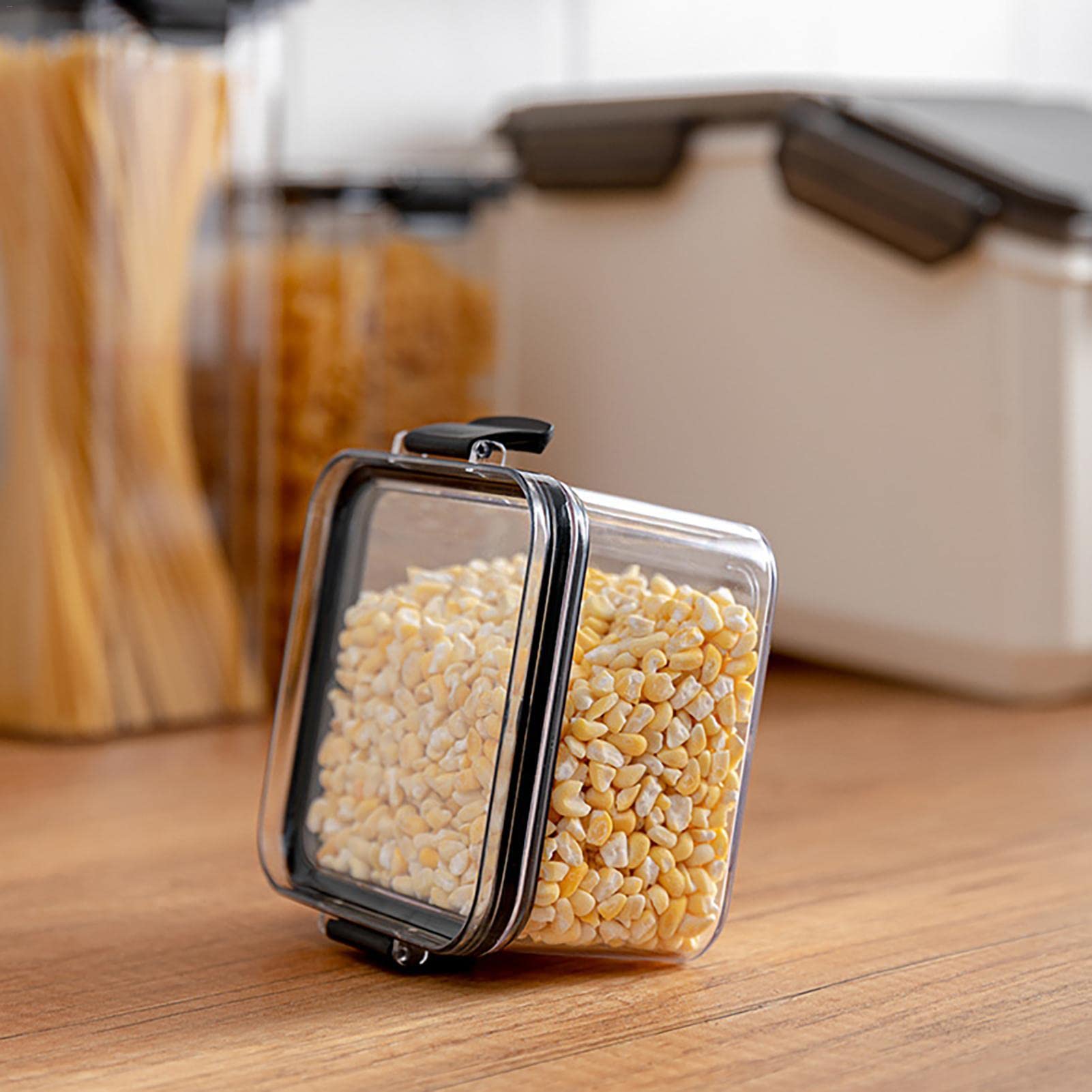 Lot De 7 Boîtes De Rangement Pour Cuisine - Avec Couvercle Noir Facile - Empilable - Pour Spaghetti Céréales