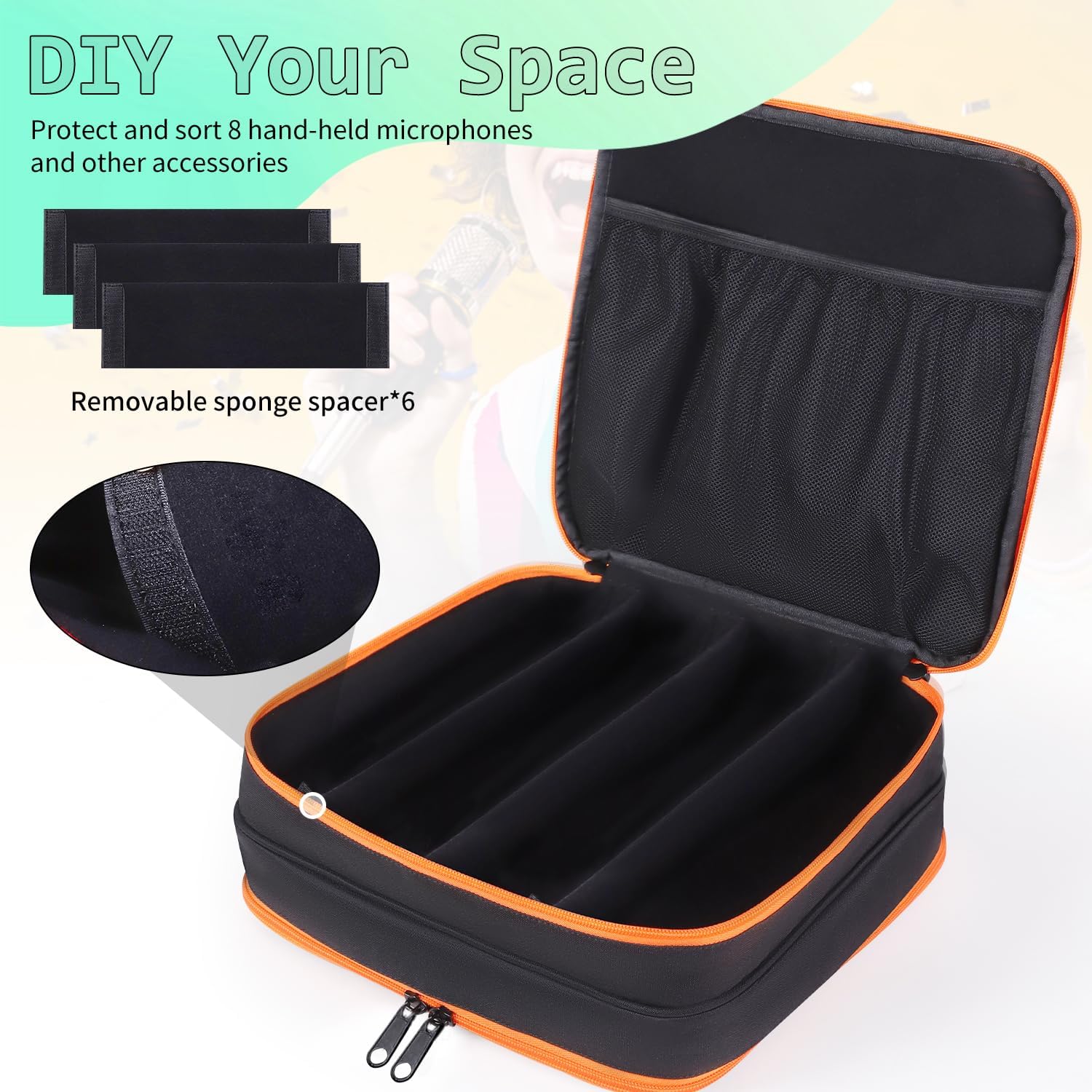 Microphone Case,Wireless Microphone Bag,Portable Storage Case,8 Slots Mic Carrying Box Bags-Travel Adjustable Foam Box,Fits Singing,Karaoke,Party(Bag Only)