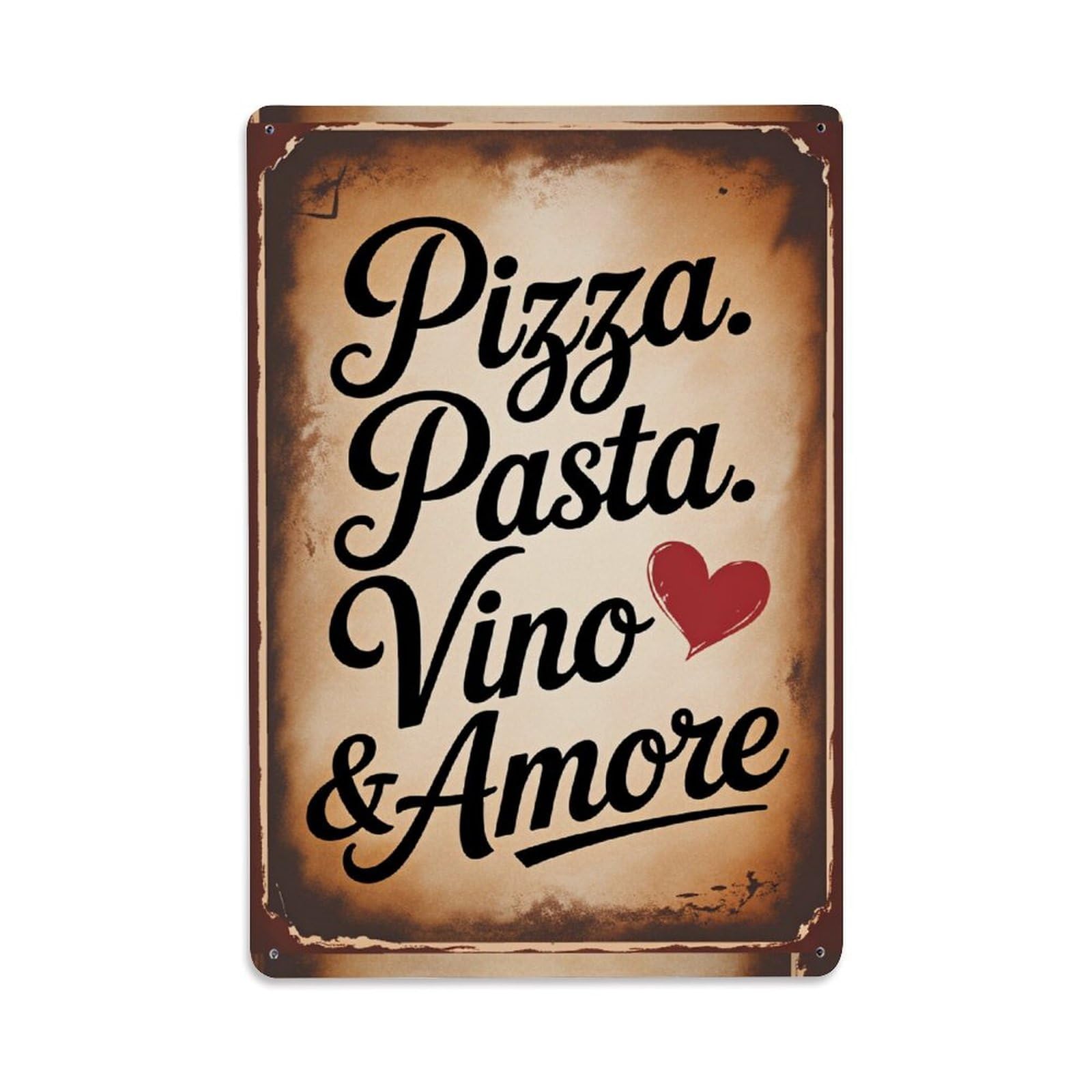 Pizza Pasta Wine Love Heart Tin Sign Vintage Metal Poster Retro Bar, Home, Man Cave, Kitchen, Laundry Room Wall Art Decor Gift 8x12 Inch