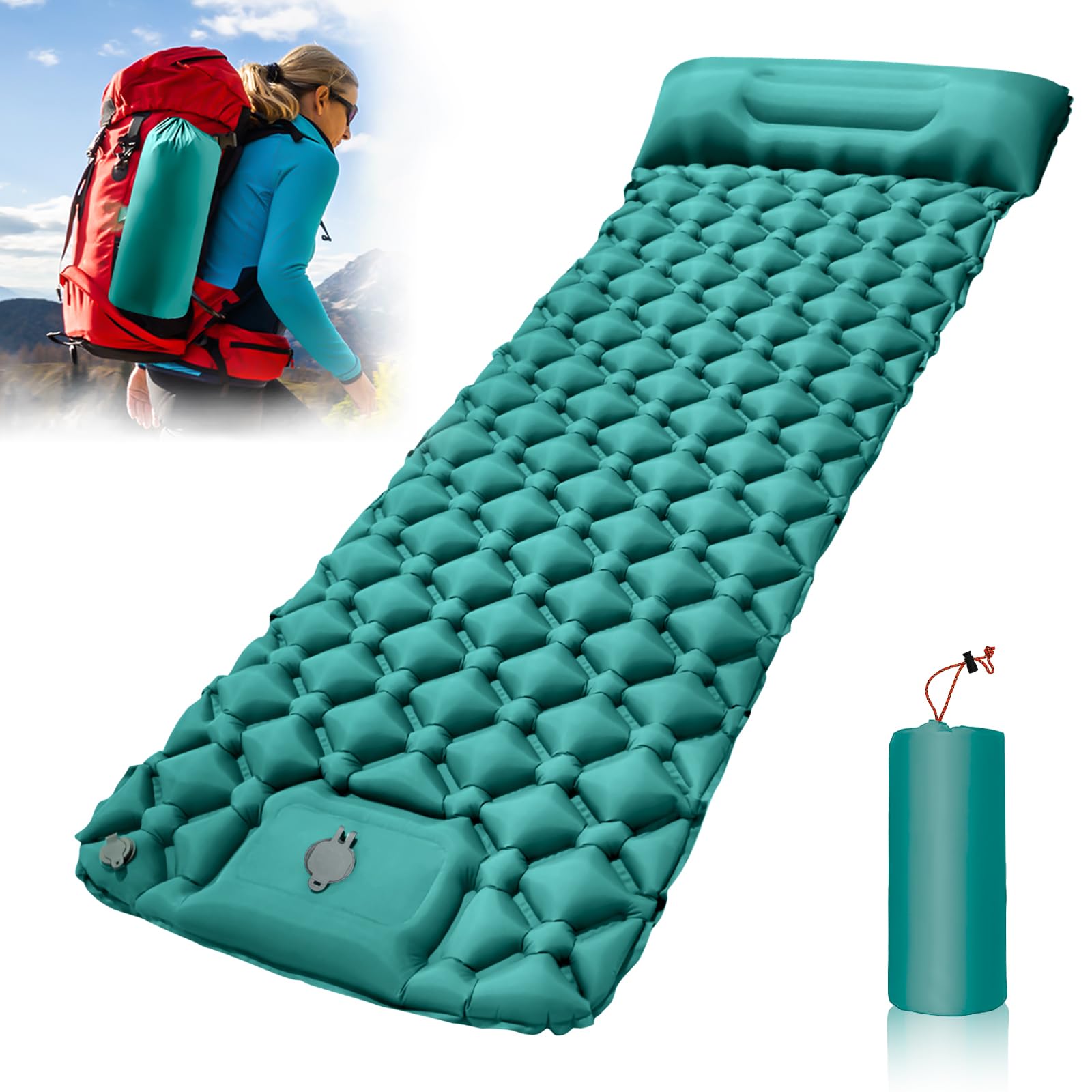 Materassino Campeggio Autogonfiante, Materassino Gonfiabile con Pompa a Pedale, Ultraleggero Materasso Gonfiabile, materasso ad aria impermeabile e duraturo per escursioni, Spiaggia, Picnic