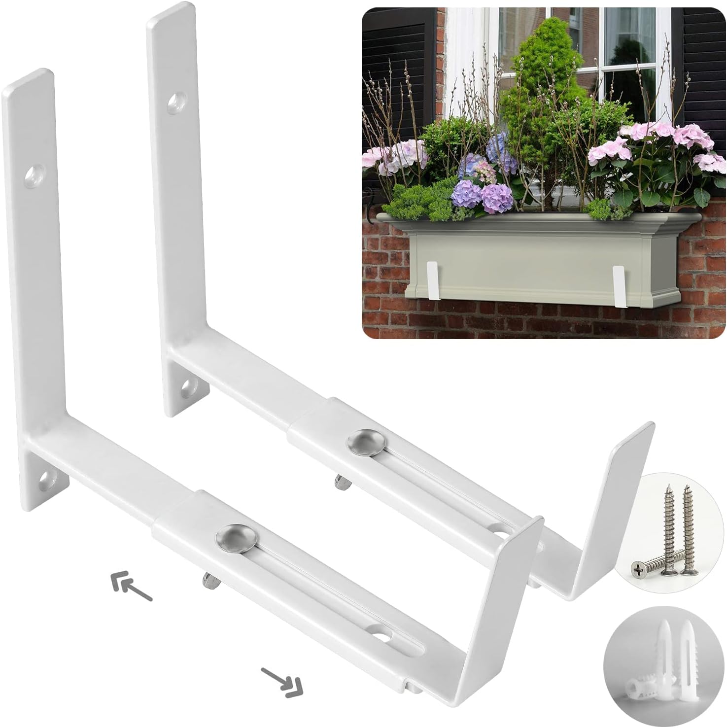 KIVATA Window Box Brackets, Adjustable Planter Box