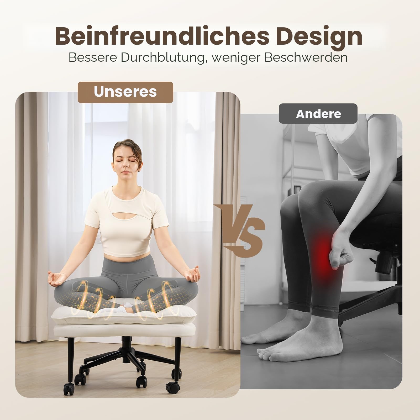 HOMRELEXA Bürostuhl mit Kreuzbeinen, 360° drehbar, Ergonomischer Kniestuhl, Criss Cross Schreibtischstuhl mit Verstellbarer Höhe, ADHS-Meditationsstuhl mit Rückenstütze, Cloud PU-Leder, Reinweiß