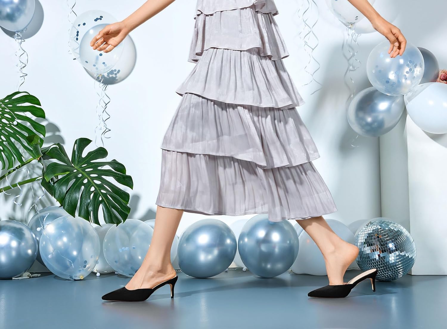 DearOnly Womens Pointed Toe Kitten Heel Mules Slip-on Stiletto Mid Heel Sandals Prom Dress Shoes 2.6 Inches Heels - Image 3