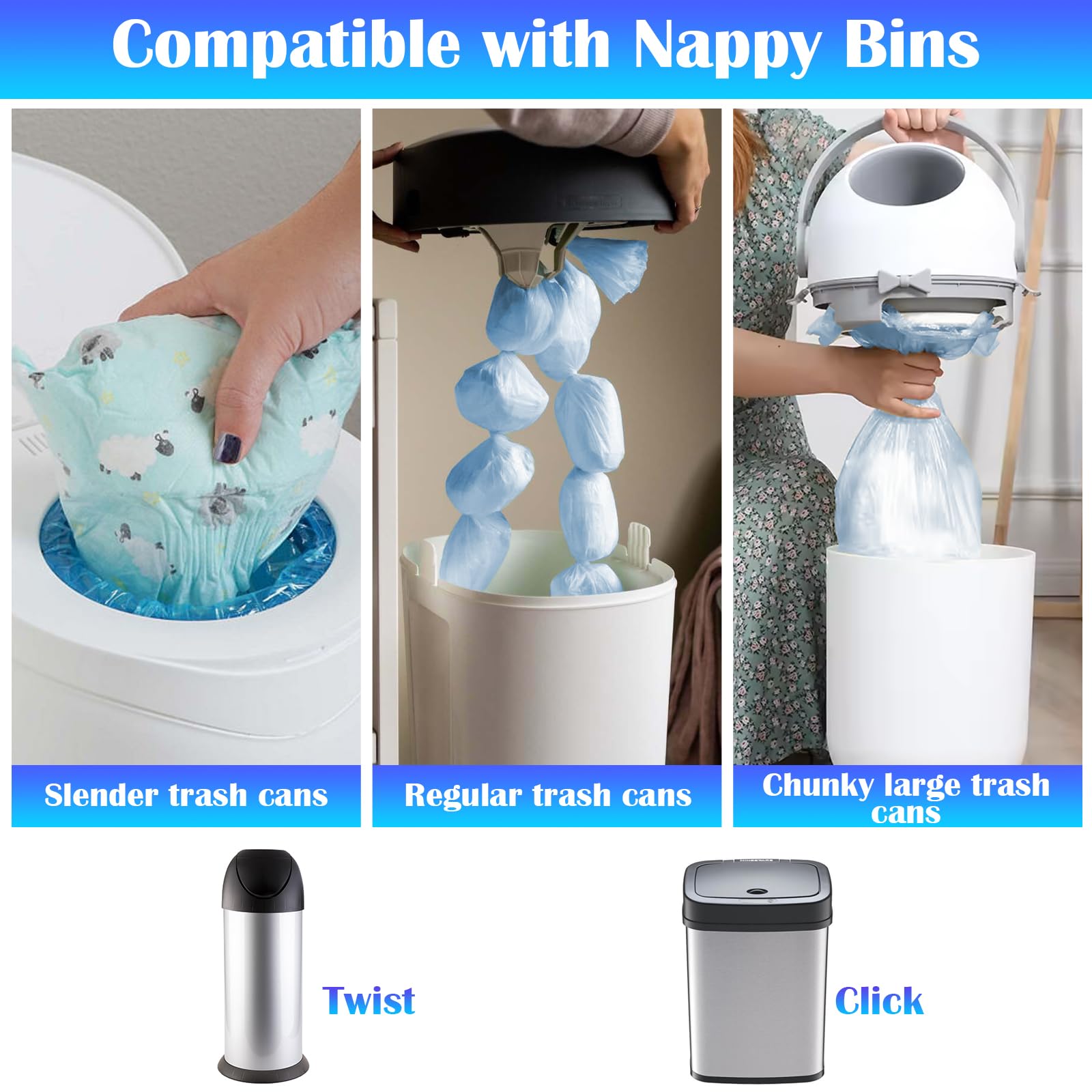 20 Pièces Recharge Poubelle a Couche, 4.5m Sacs à Litière pour Chats, Résistance Barrière Anti-Odeurs, Compatible avec Litter Genie LitterLocker, Tous Les Types de Recharges
