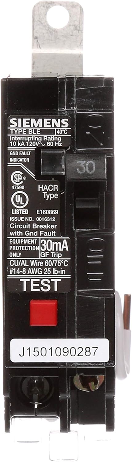 Siemens BE130 30-Amp Single Pole 120-Volt10KAIC Ground Fault Circuit interrupter - - 