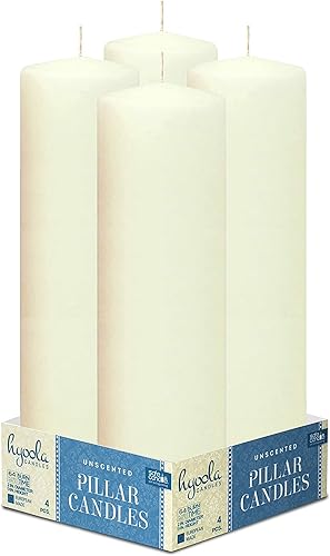 Hyoola Ivor Pillar Candles - Velas de pilar de 2 x 9 pulgadas, paquete de 4 velas de pilar sin perfume, hechas en Europa
