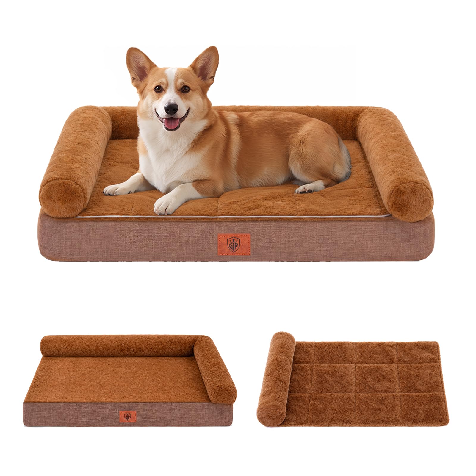 GTPLAYER Medium Dog Bed Sofa Washable Orthopedic Dog Beds Brown 75*50*15CM