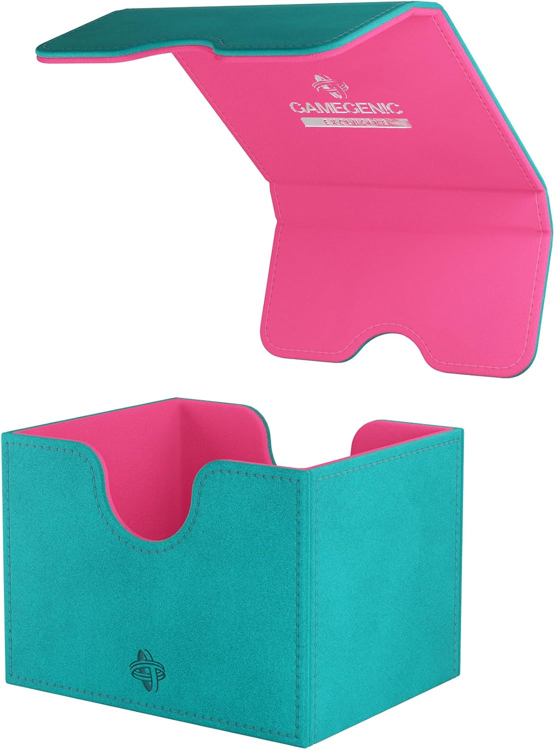Gamegenic Sidekick 100+ XL Convertible Deck Box - Sideloading Card Storage Box with Removable Cover, Holds 100 Double-Sleeved Cards in Extra Thick Inner Card Sleeves, Teal/Pink Color, Made
