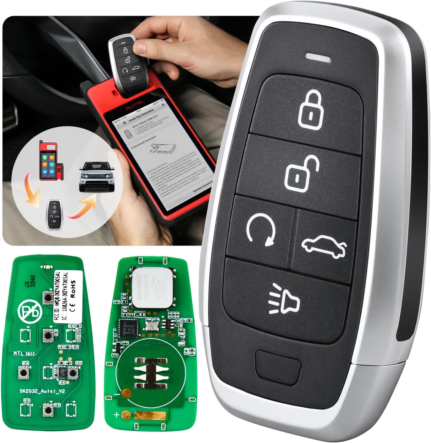 Autel MaxiIM Blank Key, IKEYAT005BL, Programmable Universal Remote Fob Replacement, 5-Button, OE-Quality, OBD Learning for 700+ Cars, Dual-Band, 130FT Remote, Multi-Frequency, Work w/ KM100 Scan Tool
