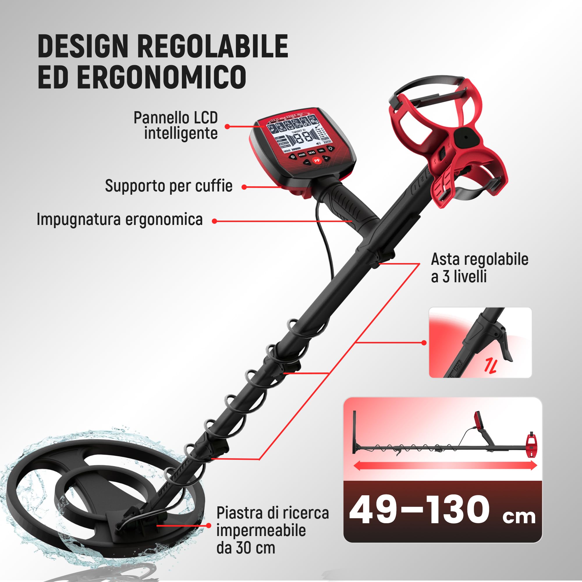 KAIWEETS Metal Detector, 2026 Nuova Versione Rilevatore di metalli con asta telescopica integrata monopezzo, rapido da montare, localizzazione precisa, per adulti, Pinpointer, bobina impermeabile IP68