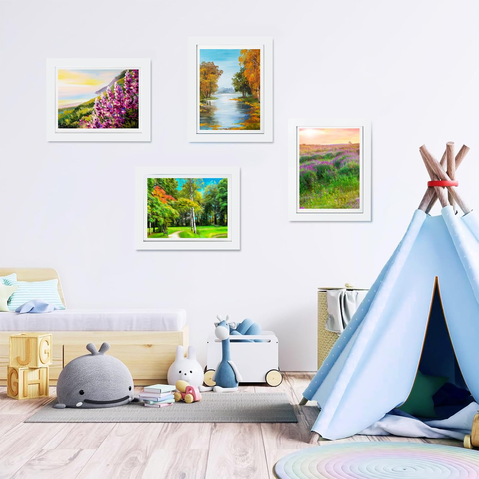 Cadre photo en bois pour enfants - Format A3-1,49 x 32 cm - Ouverture avant - Plusieurs photos d'enfants - Cadre photo artistique - Placer sur la photo - Blanc