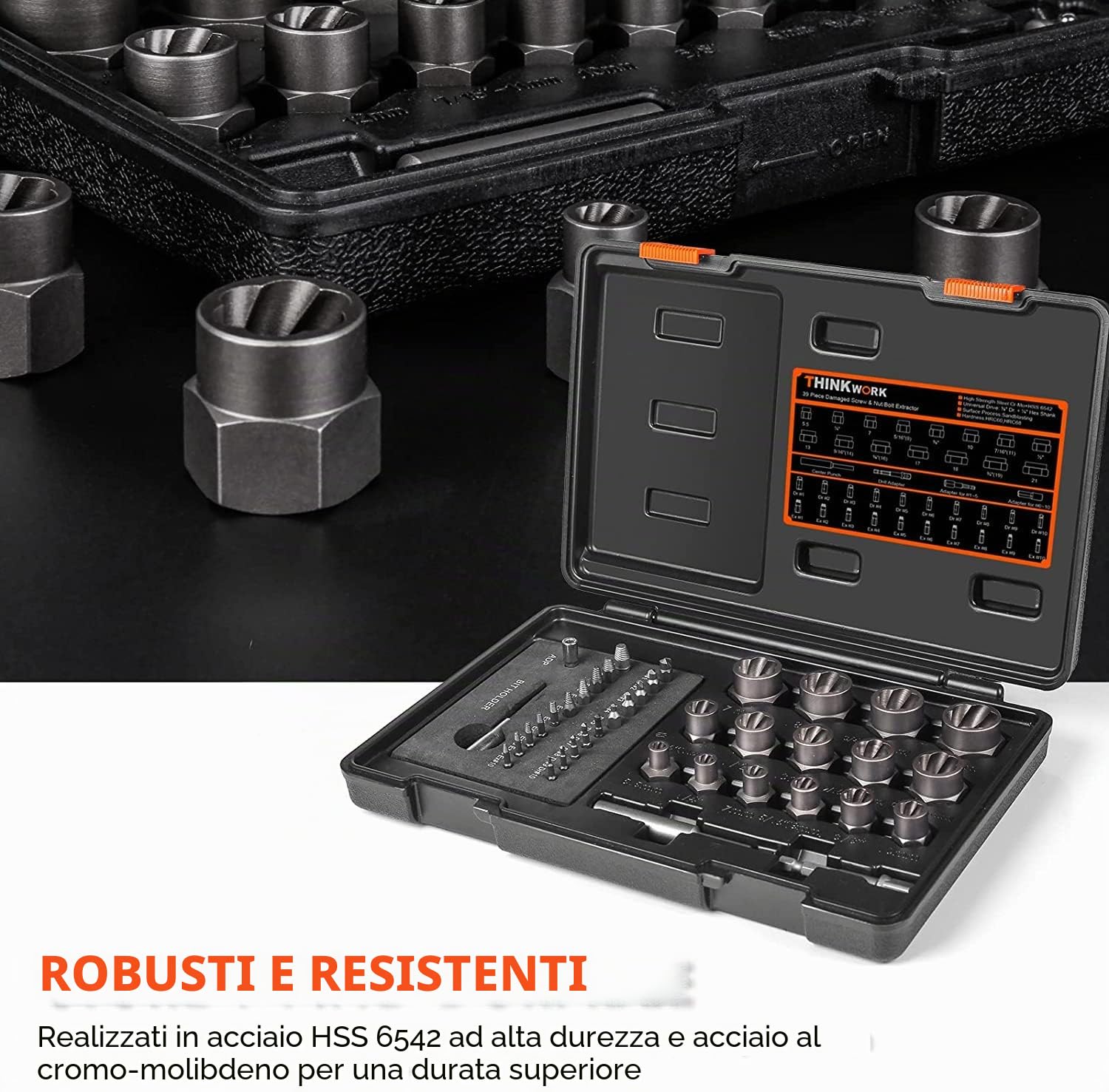 Set di estrattori per viti danneggiate, 2-21 mm, estrattore per viti spelate da 39 pezzi, estrattore per dadi ad alette per la rimozione di bulloni, dadi e viti danneggiati, arrugginiti e arrotondati