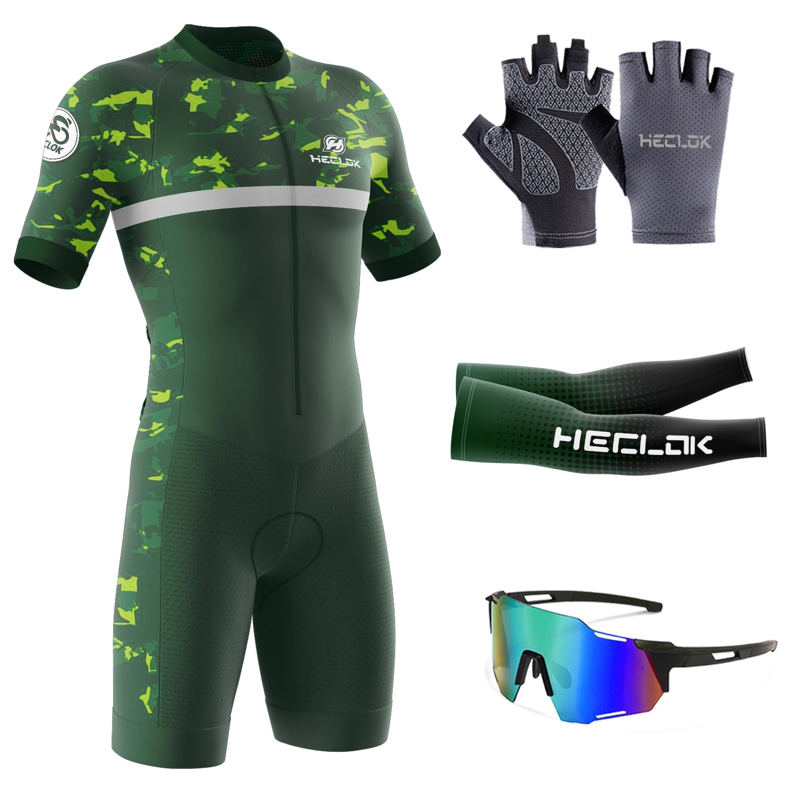 HECLOK Triathlon Tri Suit-Men's Cycling Skinsuit Triathlon Speedsuit Trisuit Short Sleeve Speedsuit-Quick Dry,One Piece Bodysuit for Bicycle Training,Outdoor Biking Race,Riding Sport (TYP-3,M)