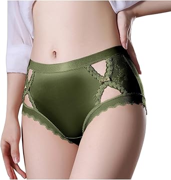 Women Satin Panties Mid Rise Sexy Lace Embroidery Underpants 2025 Solid Color Breathable Mesh Full Coverage Briefs