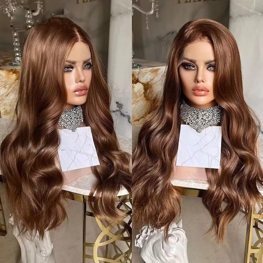 Ombre Colored Brown Blonde Body Wave 13X4 Invisible HD Transparent Lace Frontal Glueless Wig Human Hair Preplucked With Baby Hair Natural Hairline Bleached Knotes