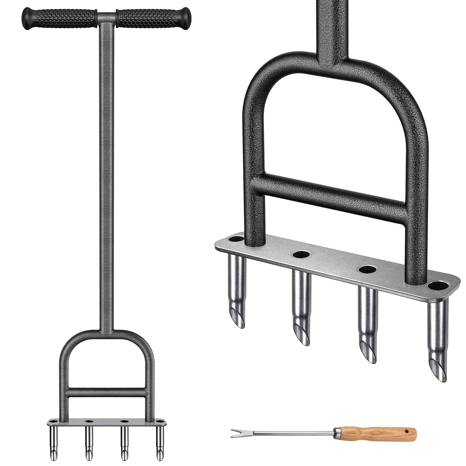 Lifeswell Edelstahl Rasenlüfter Aerifizierer für Rasen Manuell - Rasenspecht mit Gummigriff Gartengeräten Vertikutierer Gartenstreuer für Verdichtete Böden Rasenpflege
