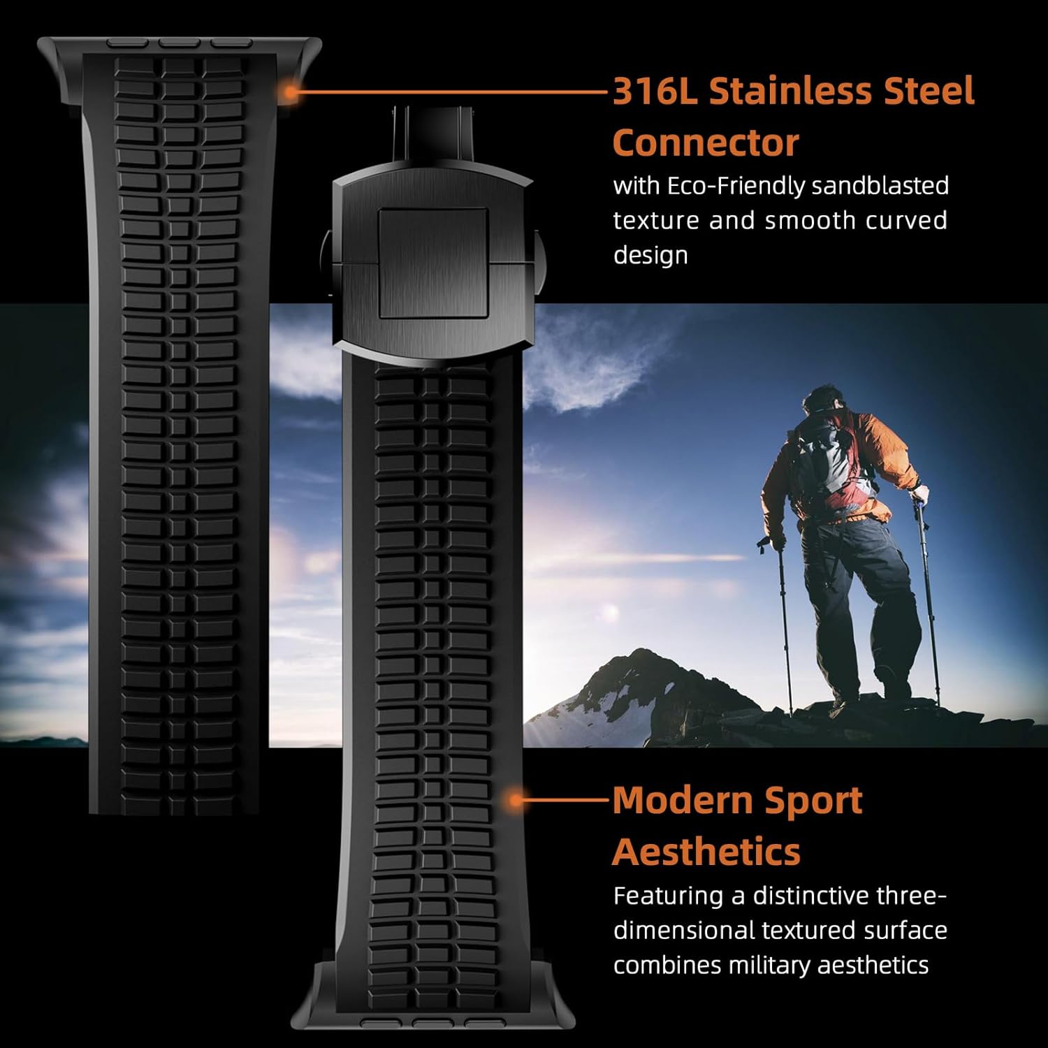 Silicone Band Compatible with Apple Watch Ultra 3/2/1 Band 49mm for Men, Rugged Heavy Duty Sport Band with Folding Buckle for iWatch Series 11/10 46mm, 9/8/7 45mm, 6/5/4 44mm, 3/2/1 42mm - Image 3