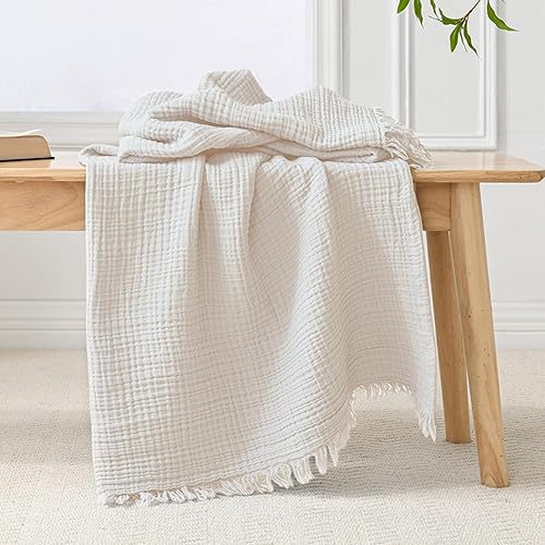 Manta de muselina de 66 x 90 pulgadas, ligera manta de algodón prelavado, para todas las estaciones, suave, acogedora, transpirable, de gasa de 4