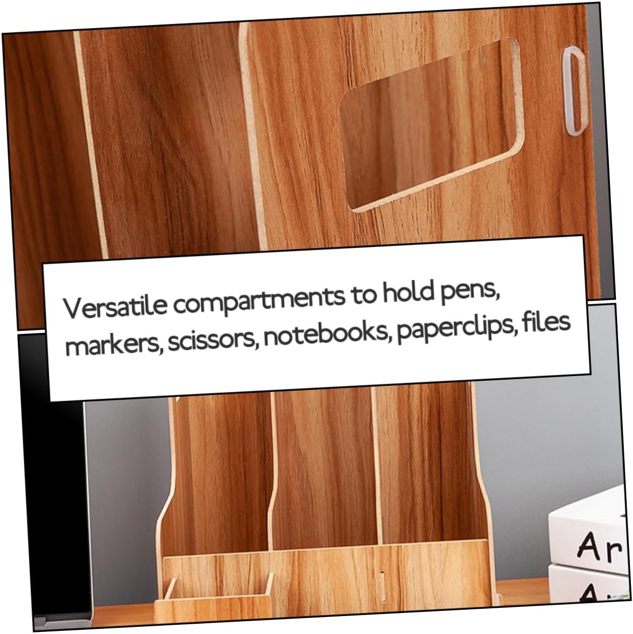 Multipurpose Desktop Storage Modern Design Organizer Wooden Book Rack File Storage Rack Office Supplies Holder