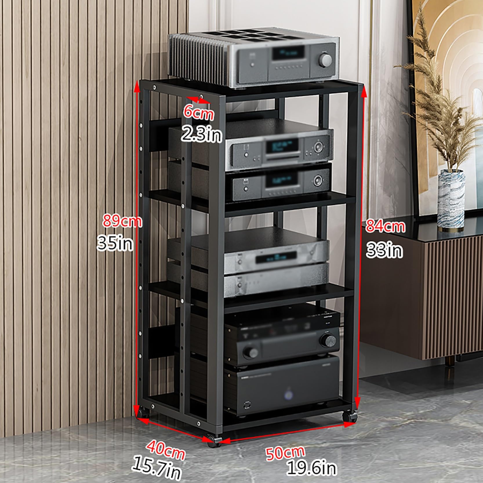 Moderno supporto per giradischi HiFi, elegante scaffale per fonografi, versatile, ad angolo, 50 x 40 x 89 cm, colore nero, perfetto per gli appassionati di audio e per l'arredamento della casa