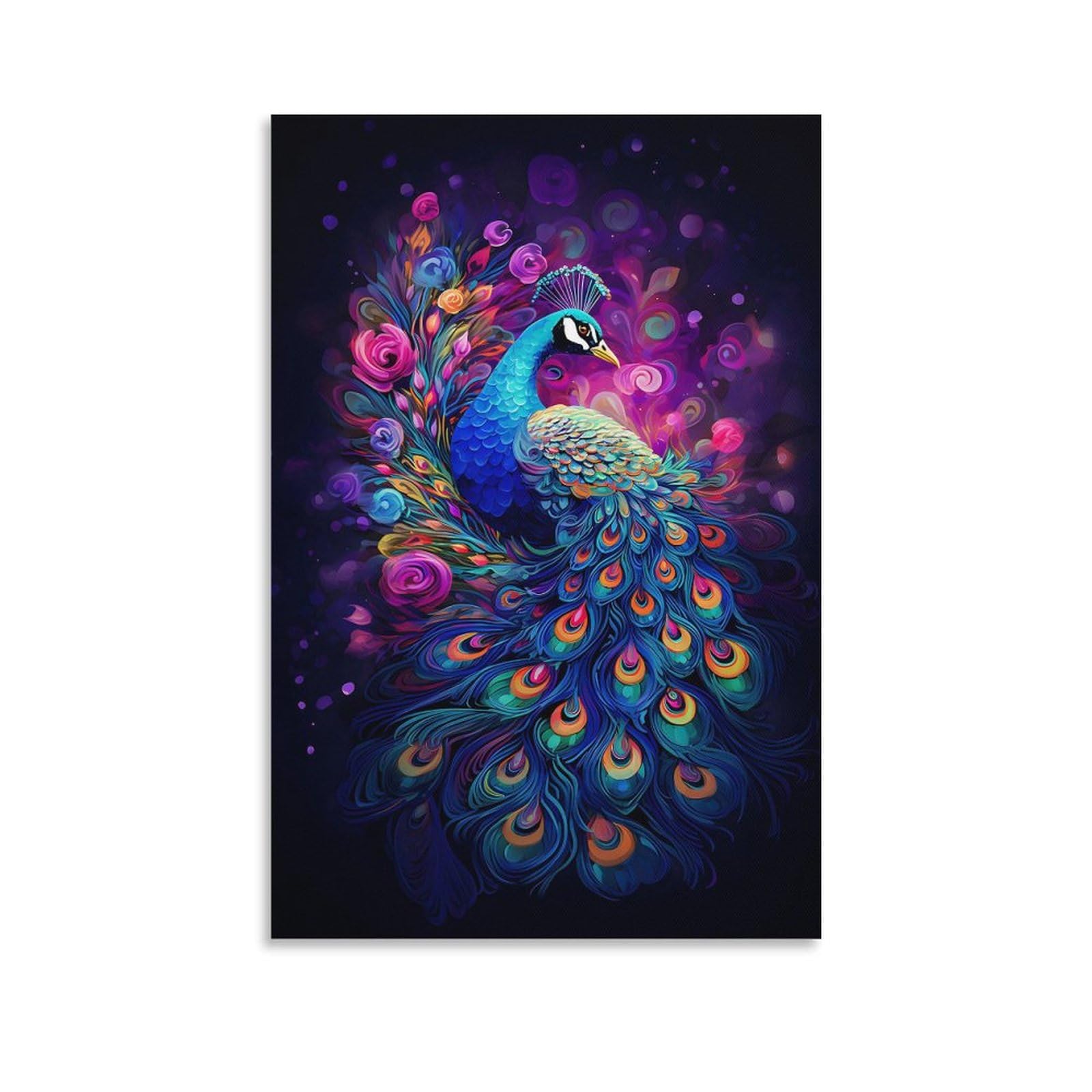 Rainbow Peacock Bird Animal Modern Art Posters Wall Decor For Bedroom Canvas Painting Bathroom Art Wall Decor 24x36inch(60x90cm)