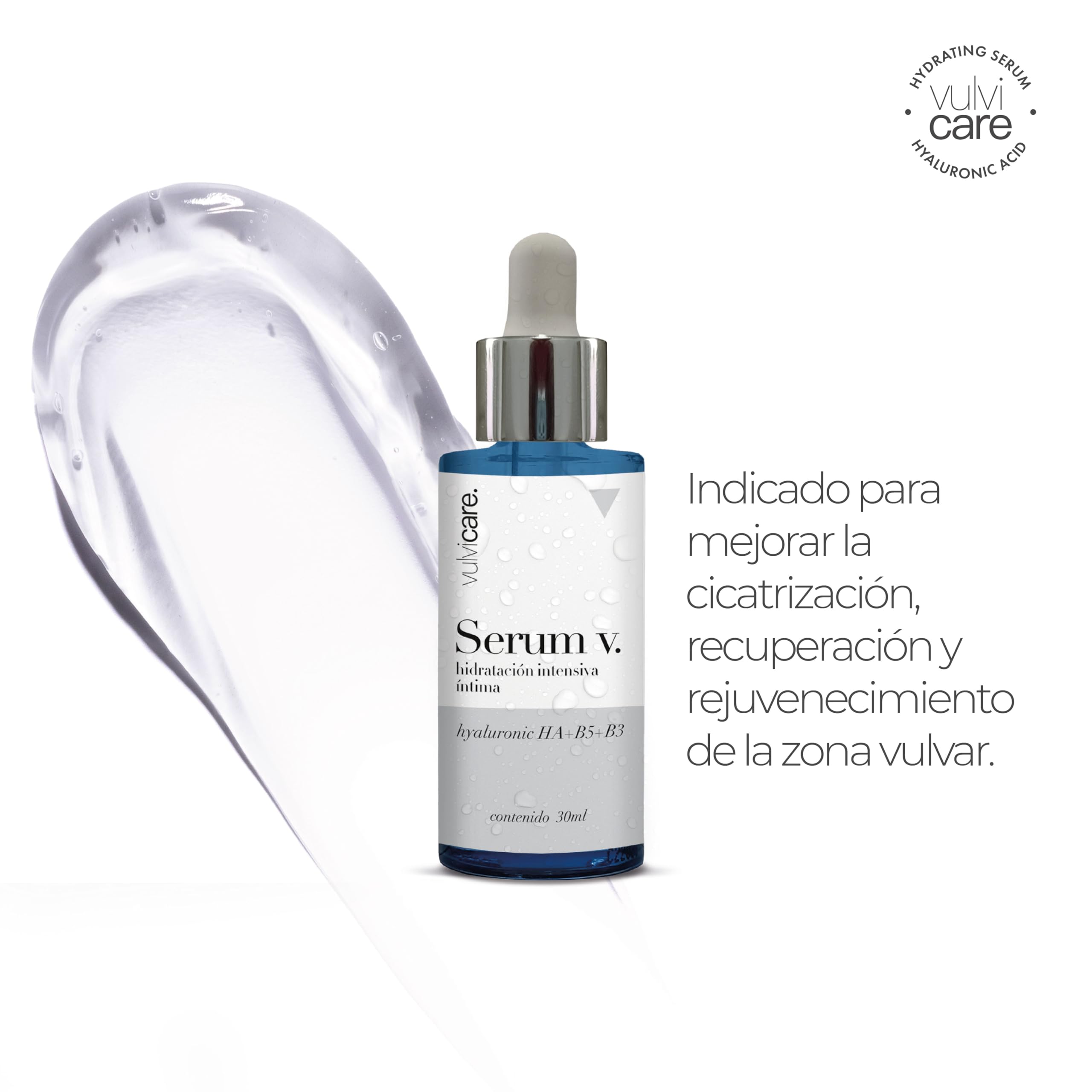 Vulvicare Serum Íntimo Mujer Regenerador Concentrado- 99% Ingredientes Naturales- Doble Ácido Hialurónico- Alivia Sequedad y Picor- pH 4.5-5.5 Vitaminas B5 y B3-30ml