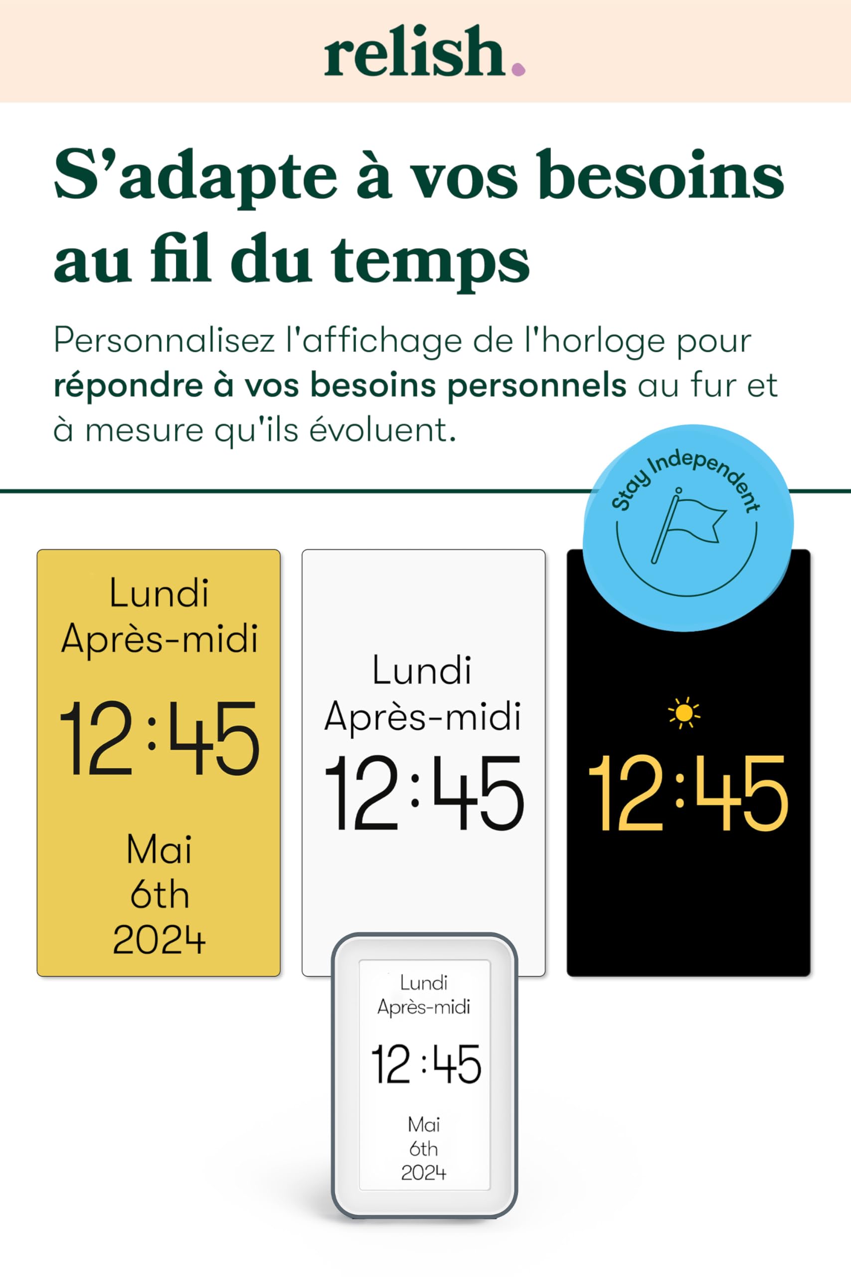Relish Day Connect (NOUVEAU 2024) – Horloge pour démence, Horloge numérique calendrier grand écran HD pour les personnes âgées et les personnes souffrant de perte de mémoire avec grands chiffres, jour