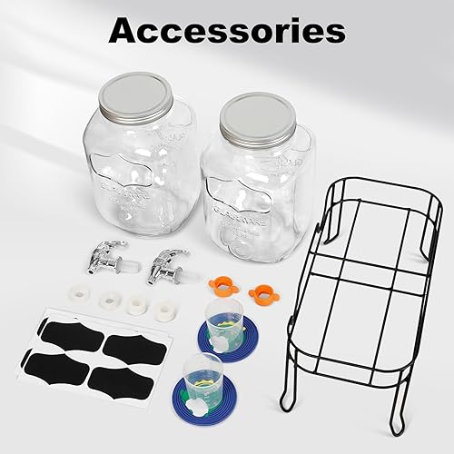 Miniatura 7 de Paquete de 2 dispensadores de detergente para ropa de vidrio de 1.25 galones con grifos, vertido sin esfuerzo, tapa de rosca, soporte, alfombrillas