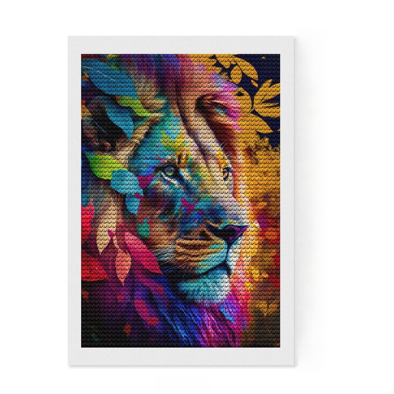 Junmoney Floral Lion Diamond Painting Kit 8"x12", Decorate Your Room, Neat Printed Canvas, Adhesive Canvas, Bedroom Decor