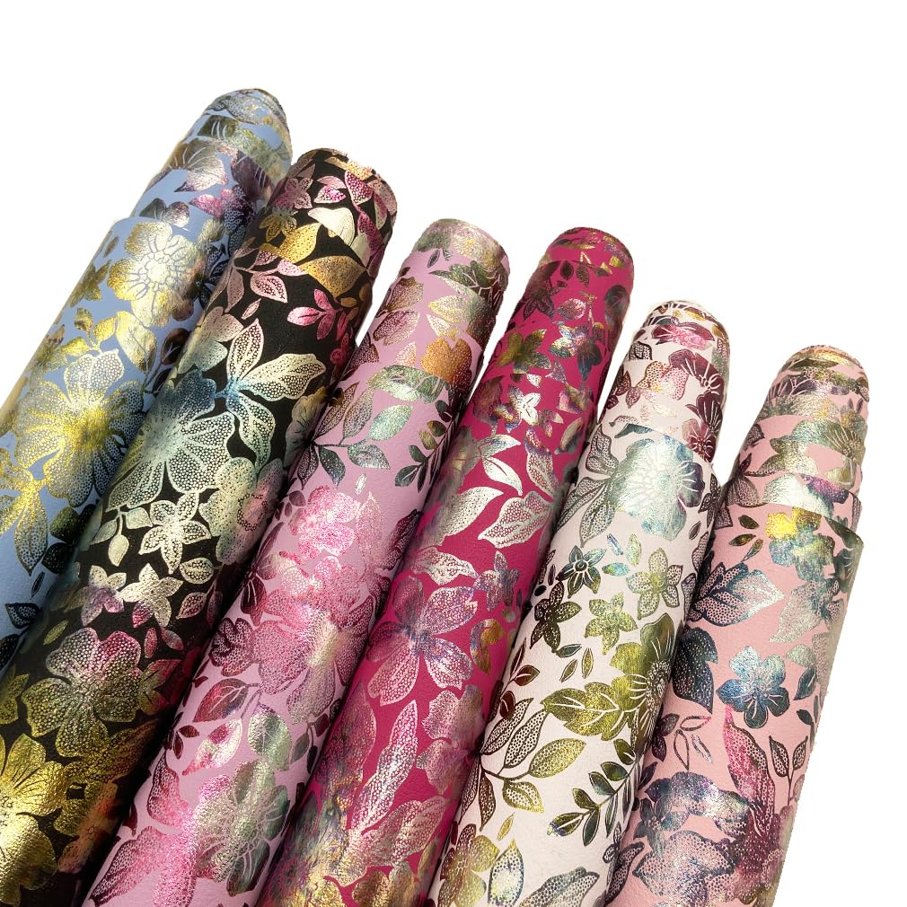 Tela de piel sintética floral colorida de 16 x 54 pulgadas para manualidades, tela sintética de piel sintética estampada para estuche de maquillaje, bolsos, bolsos, proyectos de reparación de