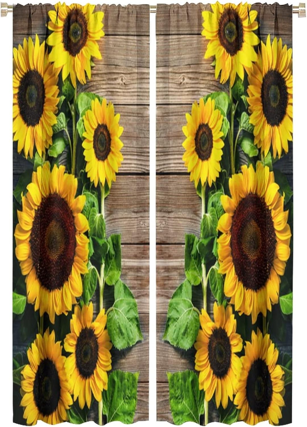 Cortinas de cocina con diseño de girasol, estampado 3D, con bolsillo para barra, para dormitorio, sala de estar, cafetería, tela de poliéster, juego