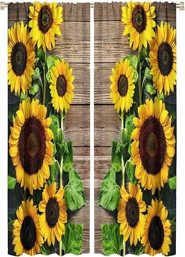 Miniatura 1 de Cortinas de cocina con diseño de girasol, estampado 3D, con bolsillo para barra, para dormitorio, sala de estar, cafetería, tela de poliéster, juego