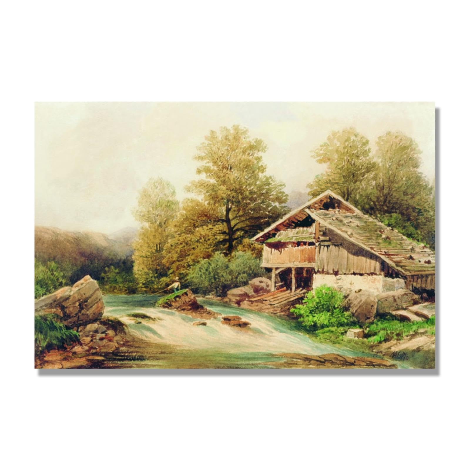NHLDZYH Obraz Lew Lagorio. Obraz na płótnie pejzaż morski. Malarstwo pejzażowe Reprodukcje Plakat do dekoracji wnętrz (strumień górski). 60 x 90 cm bez ramki