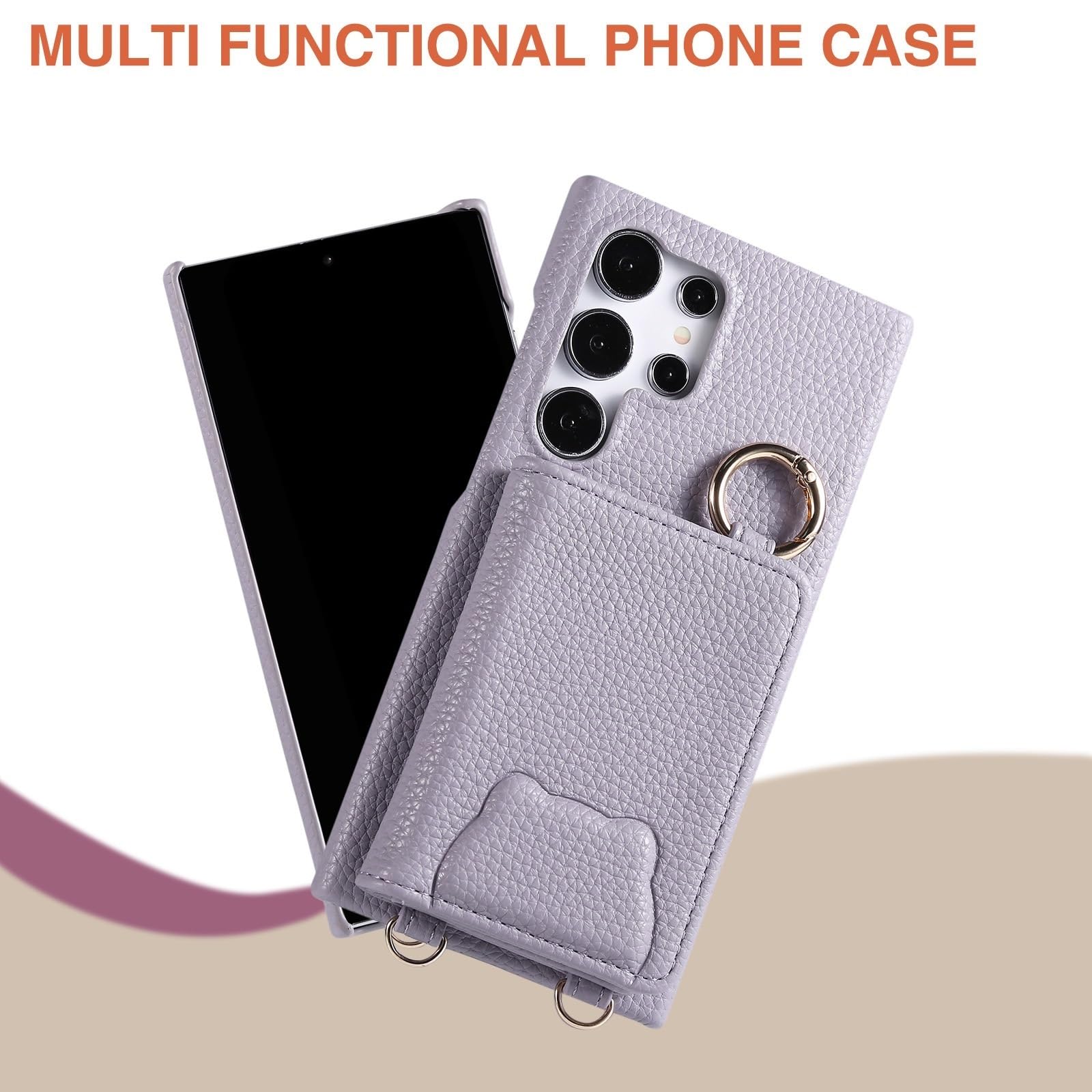 Etui do Samsung Galaxy S25 Ultra/S25 Plus/S25, skórzany pasek na ramię powłoka zarysowania podpórka pokrowiec antypoślizgowe etui na karty (różowy, S25 Plus)