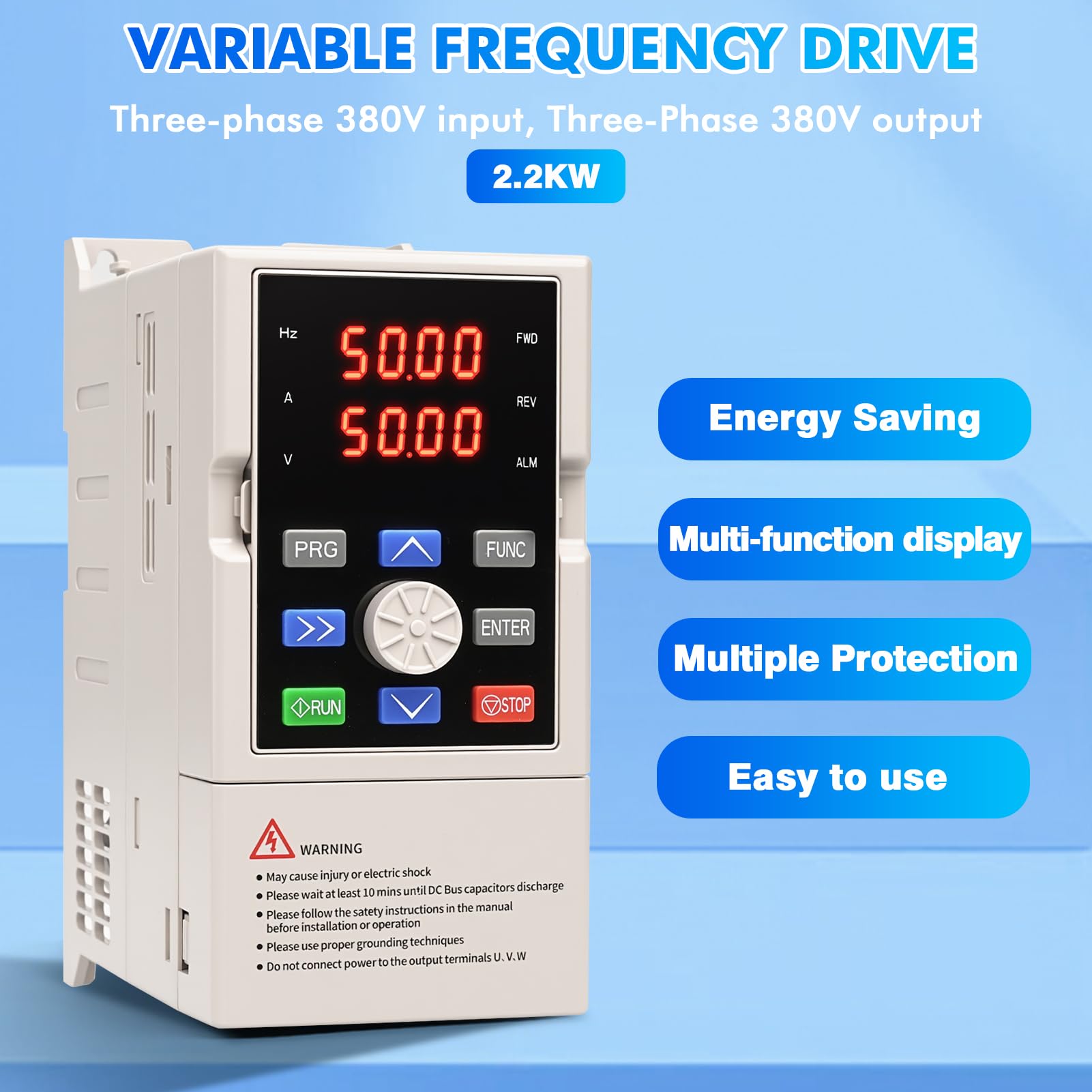 Frequenzumrichter 380V VFD Drehzahlregler Motor Frequenzregler Professional Dreiphasen Eingang Dreiphasen Ausgang 2,2kW CNC Frequenzumrichter JLS-DF-4T-2.2GB (mit Tablett+2m Verlängerungskabel)